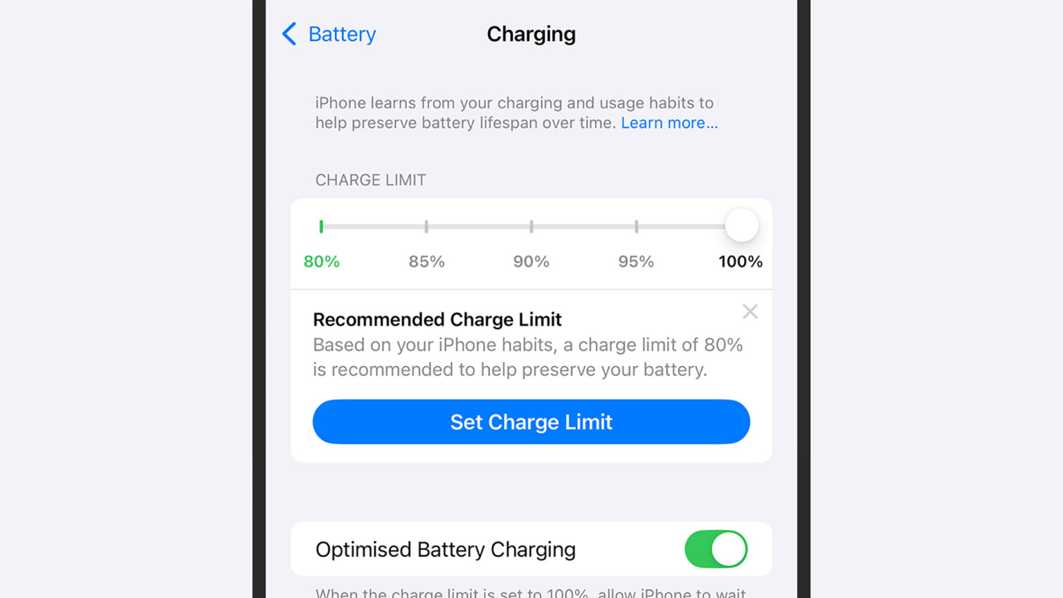 battery charging settings in ios 18