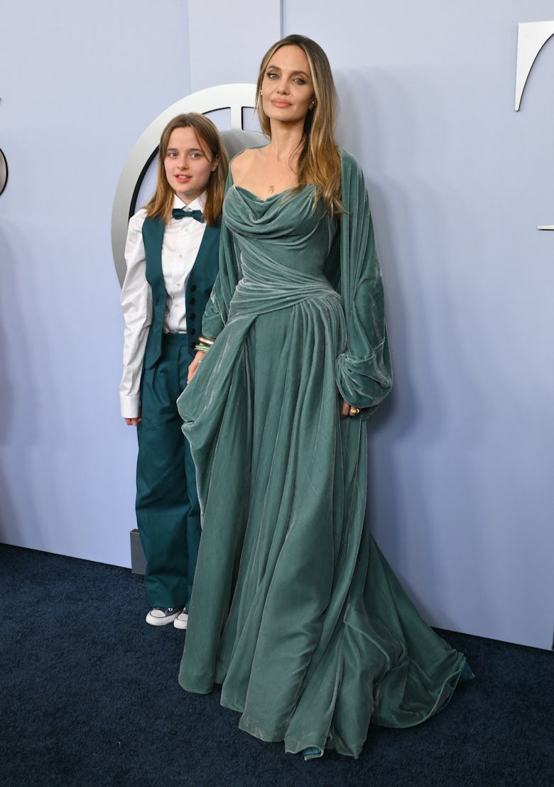 US actress Angelina Jolie and her daughter Vivienne Jolie-Pitt arrive for the 77th Tony Awards at Li...