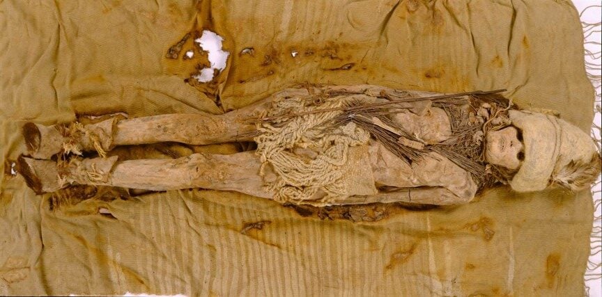 A mummy from the Tarim Basin in Xinjiang.