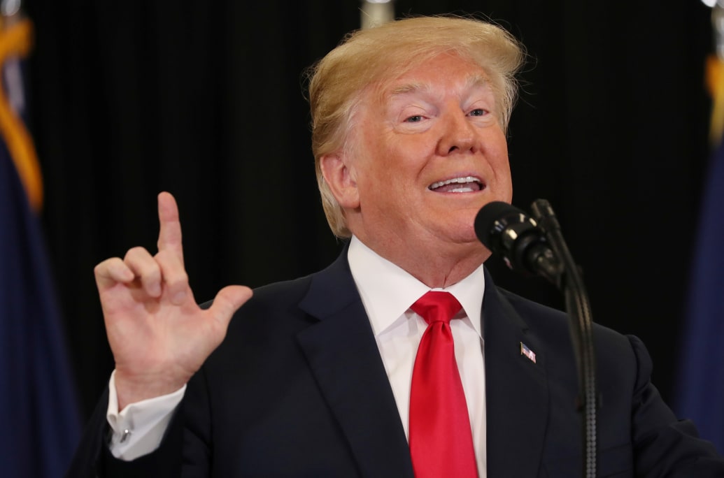 Then-President Donald Trump speaks at swearing in ceremonies for new CIA Director Gina Haspel at the headquarters of the Central Intelligence Agency in Langley, Virginia, U.S. May 21, 2018.