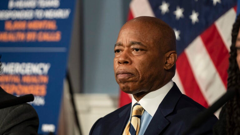 Mayor Eric Adams during a press conference at the City Hall in New York, Sept. 24, 2024.