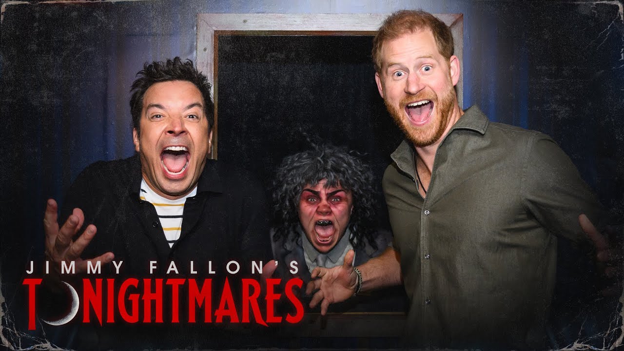 Prince Harry Visits Jimmy Fallon's New Haunted Maze Experience