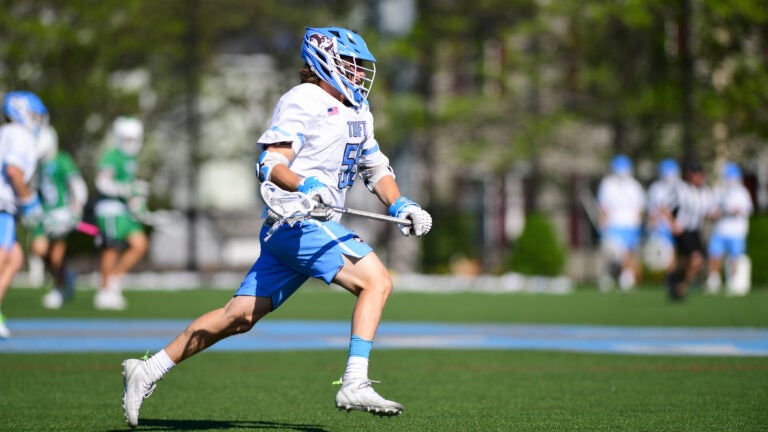 A Tufts University men's lacrosse player in 2023.