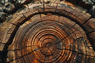 A close up of a tree stump with distinctive rings