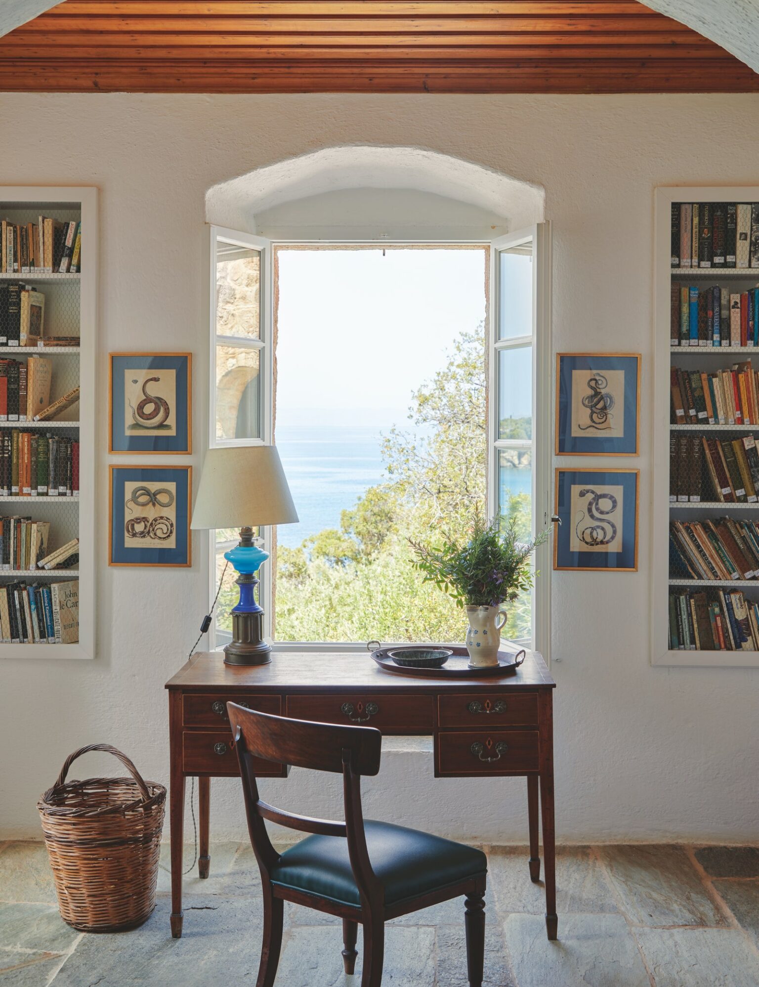 The desk in Joan Leigh Fermors bedroom in the Peloponnese