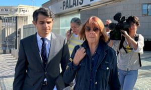 Gisèle Pelicot leaves a courthouse with her lawyer, Stephane Babonneau, followed by a videographer