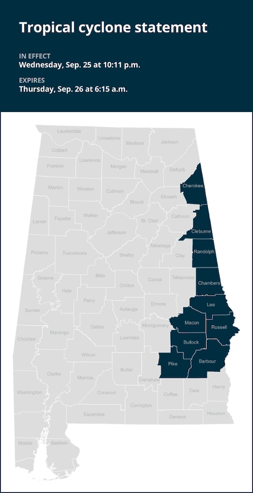 Update: Tropical cyclone statement issued for Alabama until Thursday morning