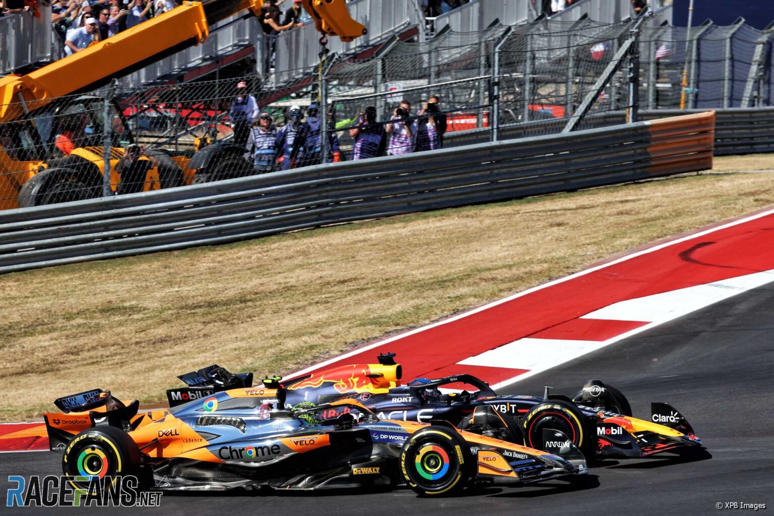 Max Verstappen and Lando Norris at the start, Circuit of the Americas, 2024