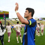 Hiroki Sakai celebrates after Auckland’s win over Brisbane Roar.