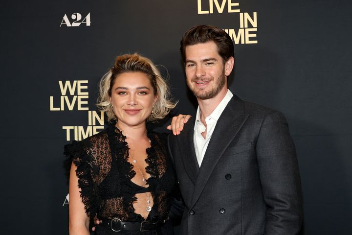 Florence Pugh and Andrew Garfield attend A24's "We Live in Time" New York Screening in September.