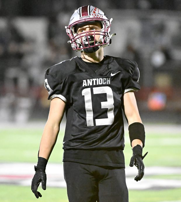 Antioch's Jack Bucar (13) during a Northern Lake County Conference game against Wauconda in Antioch on Thursday, Oct. 10, 2024. (Michael Schmidt / News-Sun)