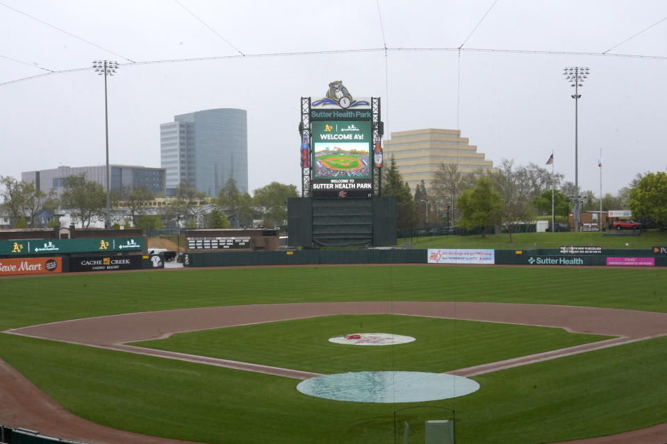 FILE - Sutter Health Park, home of the Triple A team Sacramento River Cats, is shown in West Sacramento, Calif., April 4, 2024. (AP Photo/Rich Pedroncelli, File)