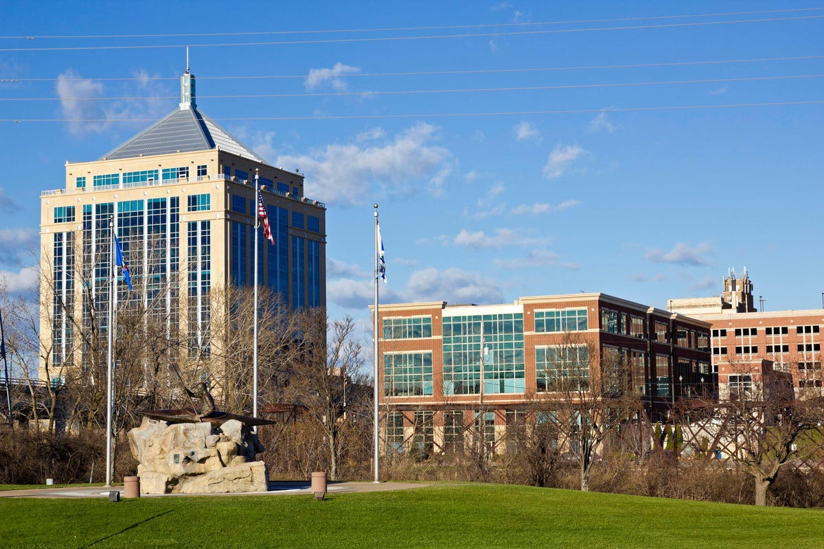 Downtown Wausau, Wisconsin, during the spring.