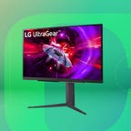 LG Ultragear FreeSync 27-inch gaming monitor on green CNET background