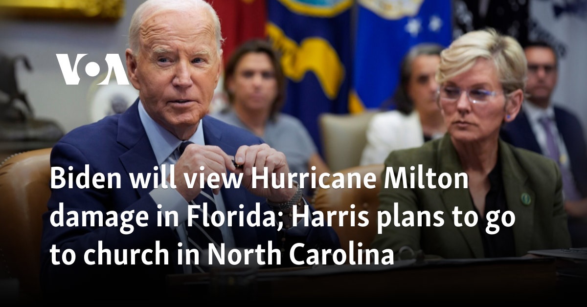 Biden will view Hurricane Milton damage in Florida; Harris plans to go to church in North Carolina