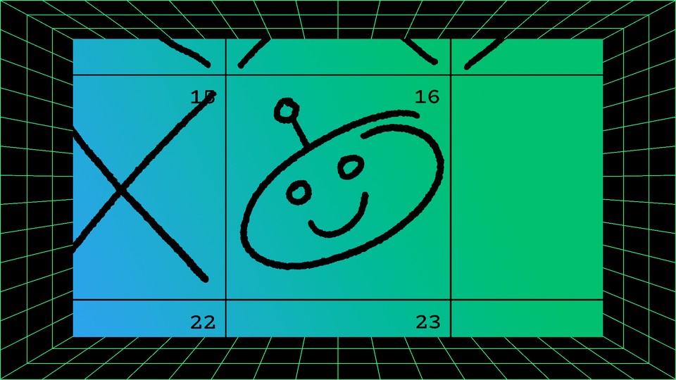 A robot's face drawn on a calendar