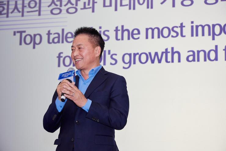 Samsung SDI CEO Choi Yoon-ho speaks during the company's Tech & Career Forum in London, Saturday (local time). Courtesy of Samsung SDI