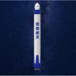 illustration of a white and blue rocket-capsule combo against a blue background