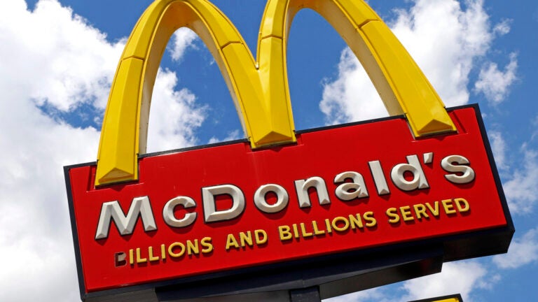 FILE - The sign outside a McDonald's restaurant is seen in Pittsburgh, June 25, 2019.