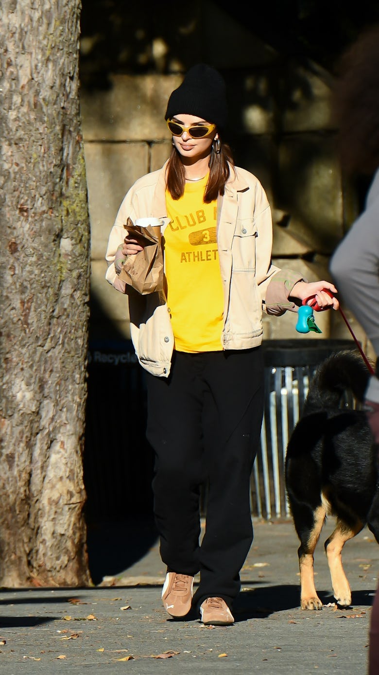 Emily Ratajkowski and her dog Colombo seen out on October 08, 2024 in New York City.