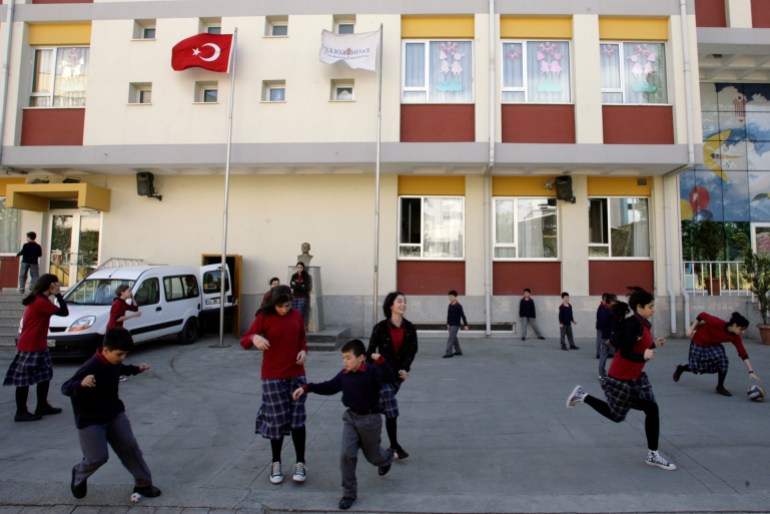 Students play in schoolyard