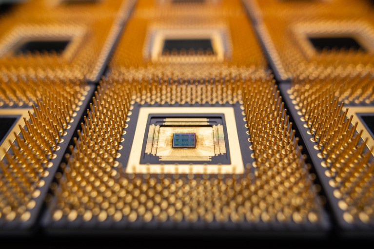 Close-up of a gold computing chip