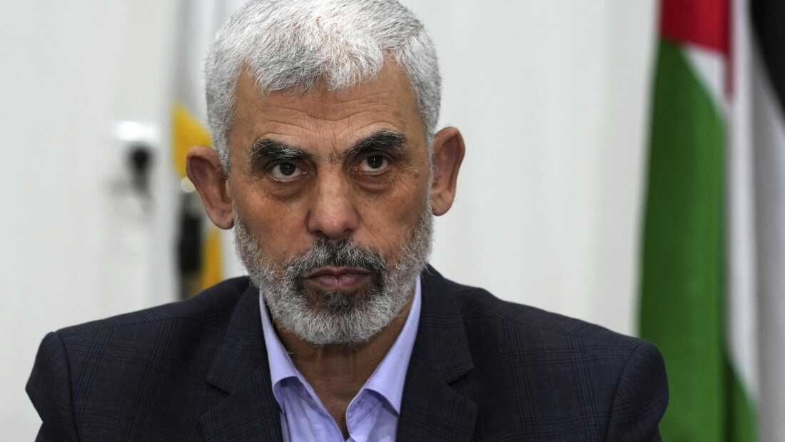 Hamas' Yahya Sinwar chairs a meeting with leaders of Palestinian factions at his office in Gaza City, April 13, 2022.