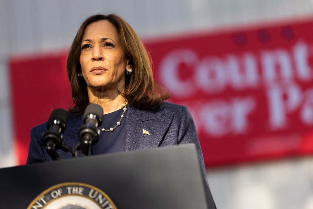 Vice President Harris speaks at a campaign event at Washington Crossing Historic Park in Washington Crossing, Pa., on Wednesday.