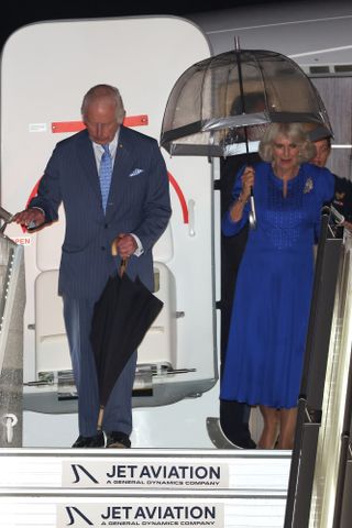 King Charles III And Queen Camilla arrive at Sydney Airport for their official welcome on October 18, 2024 in Sydney, Australia.