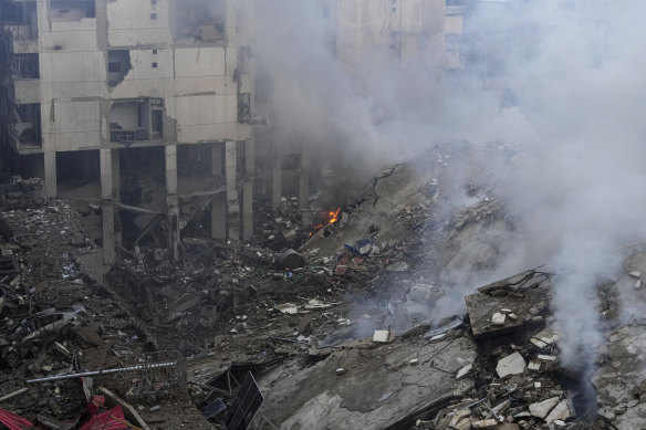 Smoke rises from the site of an Israeli airstrike in Beirut’s southern suburb.