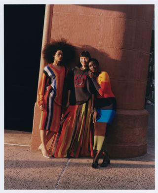 models wearing the J.Crew and Christopher John Rogers collaboration in a photoshoot for the collection, including jackets, dresses, and shirts