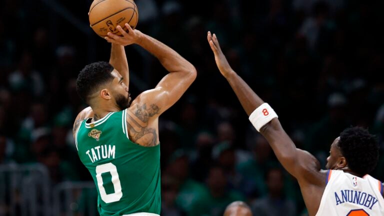 Jayson Tatum caught fire with his re-worked jumper, and the Celtics torched the Knicks on opening night