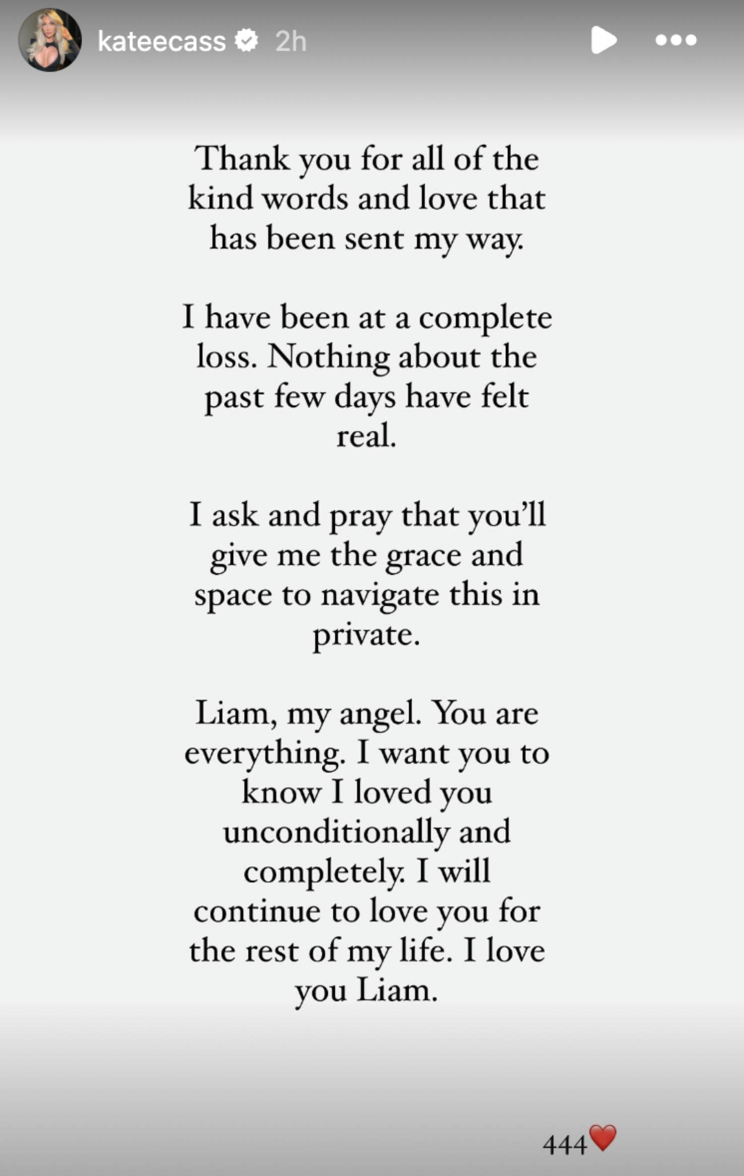 Kate Cassidy Liam Payne tribute. Credit: Screengrab from Kate Cassidy's official Instagram page