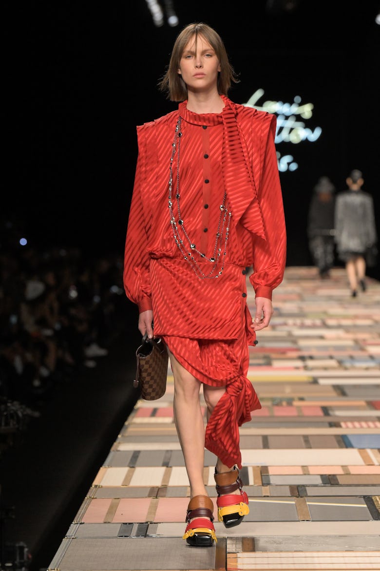 Model on the runway at Louis Vuitton RTW Spring 2025 as part of Paris Ready to Wear Fashion Week hel...