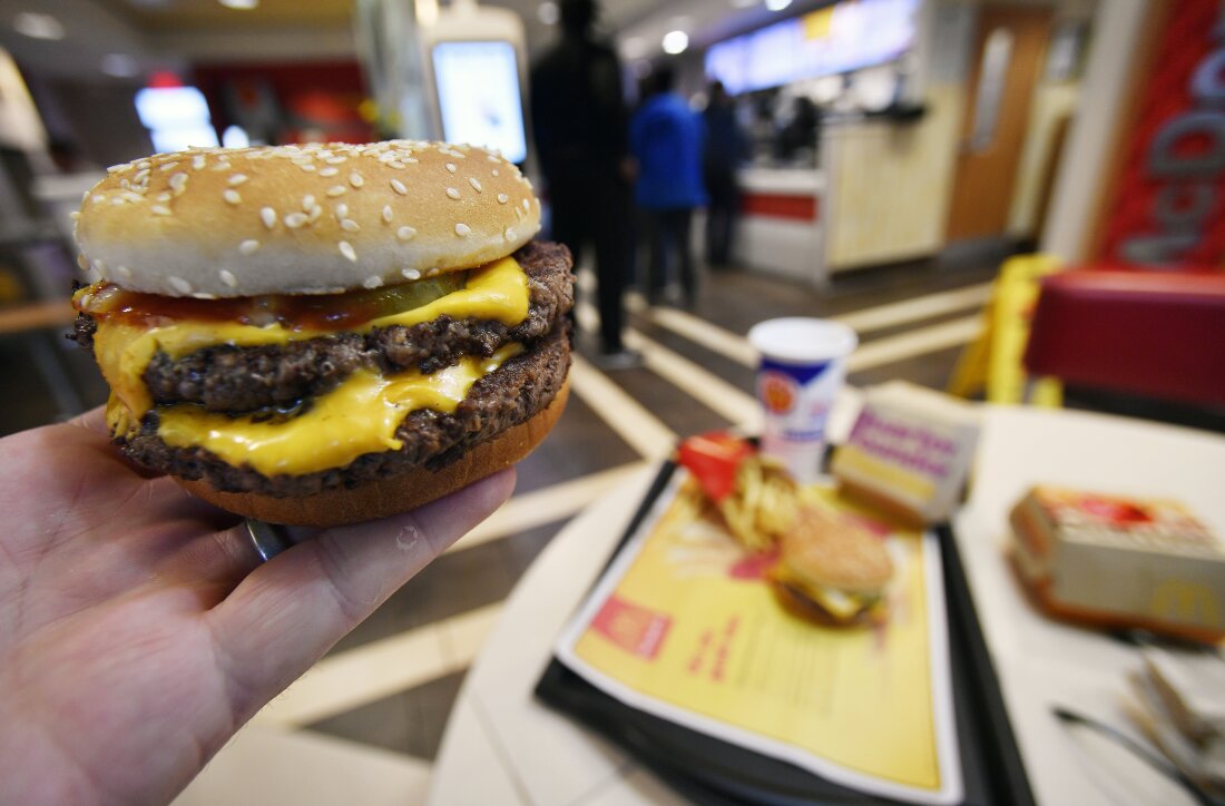 A McDonald's Double Quarter Pounder is shown on March 6, 2018, in Atlanta. (AP Photo/Mike Stewart, File)