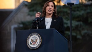 Vice President and Democratic Presidential nominee Kamala Harris speaks during a rally at Ripon College on October 3, 2024 in Ripon, Wisconsin