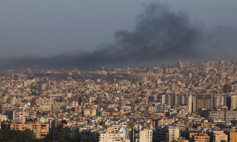 Smoke billows over Beirut's southern suburbs after an Israeli strike, amid the ongoing hostilities between Hezbollah and Israeli forces, as seen from Hadath, Lebanon 16 October 2024.