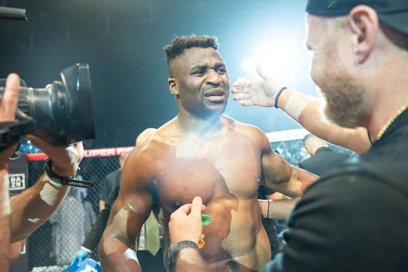 Francis Ngannou emotionally paid tribute to his late son Kobe after winning his MMA return.