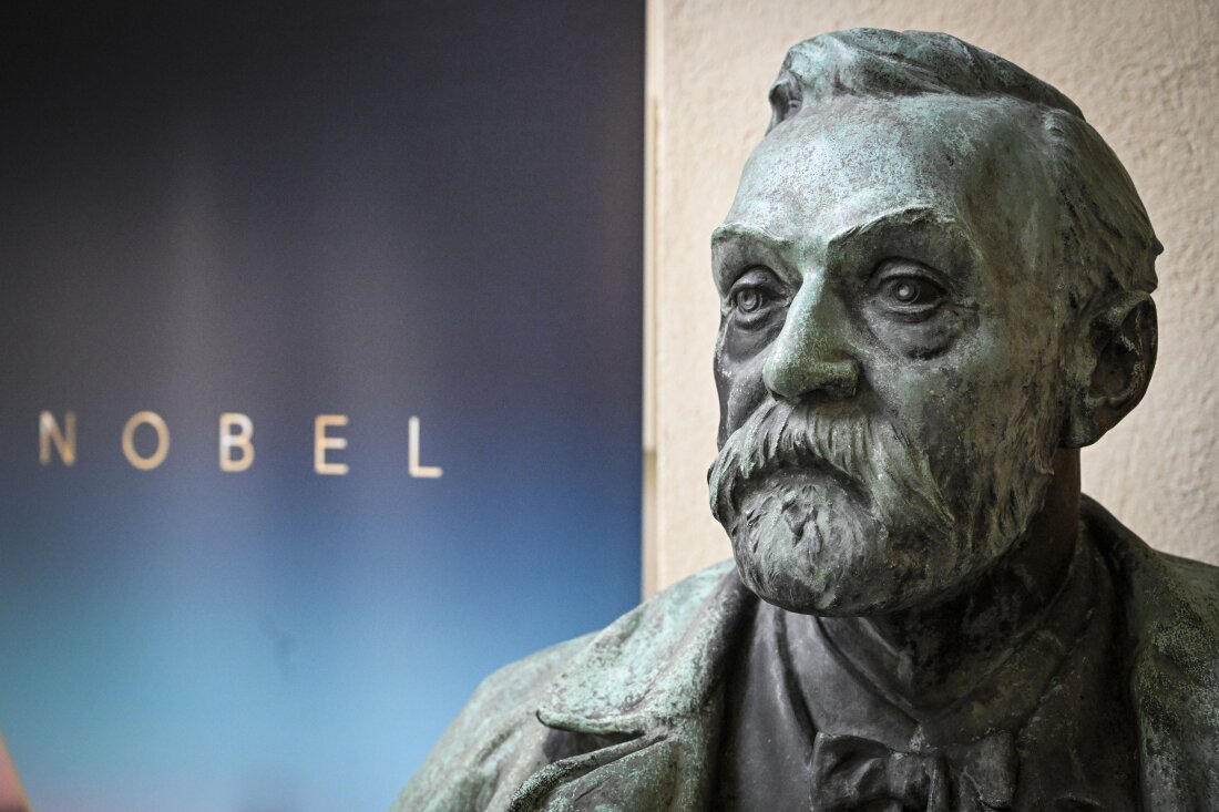 A bust of Alfred Nobel on display following a press conference at the Karolinska Institute in Stockholm, Sweden, on Monday.