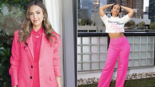 Jessica Alba and Alicia Keys wear the argent pink when we all vote collection