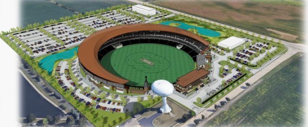 An artist's rendering of the planned cricket stadium in Oswego.