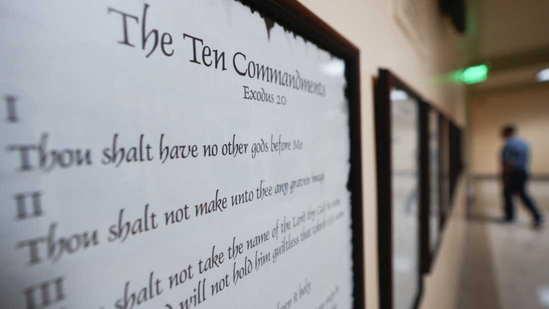 A copy of the Ten Commandments is posted along with other historical documents in a hallway of the Georgia Capitol on Thursday, June 20, in Atlanta.