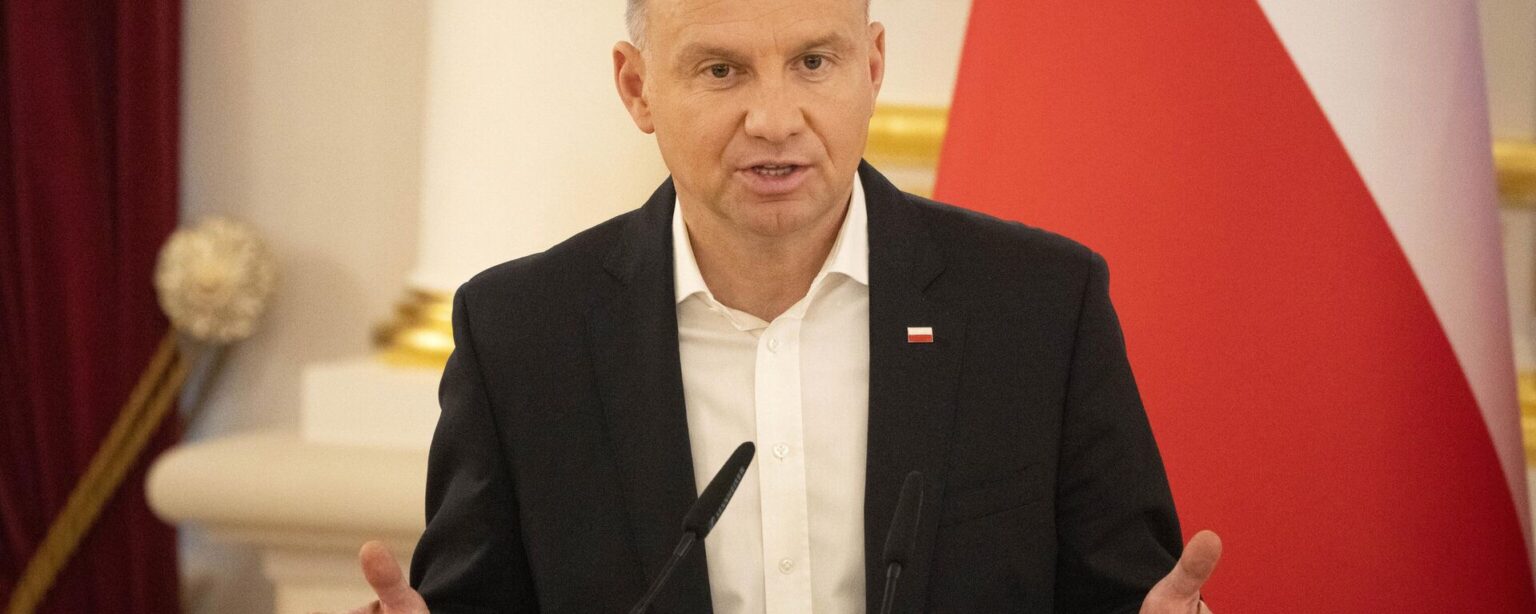 Polish President Andrzej Duda speaks during joint news conference with Ukrainian President Volodymyr Zelenskyy and Lithuania's President Gitanas Nauseda following their talks at The Mariinskyi Palace in Kyiv, Ukraine, Wednesday, June 28, 2023.  - Sputnik International, 1920, 14.10.2024