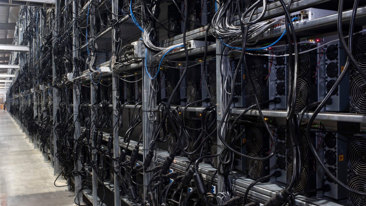 Close-up image of a bitcoin mining machine