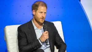 Prince Harry, Duke of Sussex speaks onstage during a forum about digital responsibility at EAN University during a visit around Colombia on August 15, 2024 in Bogota, Colombia