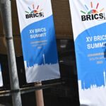 Banners with the BRICS logo at summit in South Africa in 2023. - Sputnik International, 1920, 09.05.2024