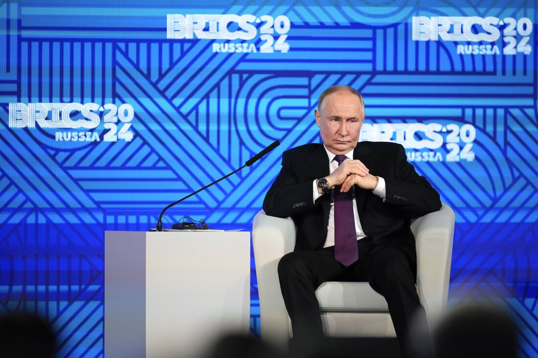 Russian President Vladimir Putin attends the BRICS business forum in Moscow, Russia, on Oct. 18, 2024.