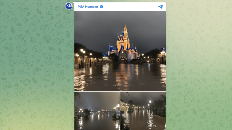 Russian state media uses AI-generated images of Florida’s Disney World flooded by Milton