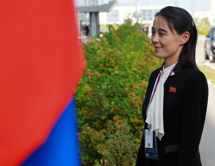 Kim Yo-jong, sister of North Korea's leader Kim Jong Un, arrives at the Vostochny Cosmodrome before a meeting of Russia's President Vladimir Putin with North Korea's leader Kim Jong-un, in the far eastern Amur region, Russia, Sept. 13, 2023. Reuters-Yonhap