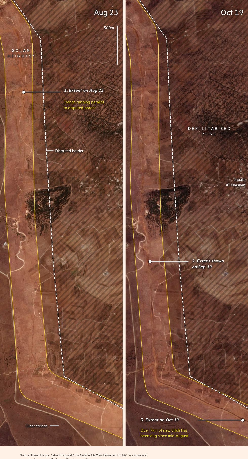 Satellite images show Israel bolstering defences on Syria border